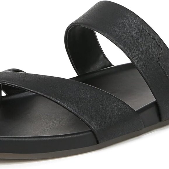 Women's Slide Sandal Polyurethane Black Size 9.5 Toe Loop Casual Flat - Picture 1 of 9